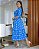 Vestido manga 3/4 botoes perola 100% algodão bordado azul - Imagem 3