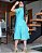 Vestido midi gola padre na Laise algodão Azul Turquesa com botões fake - Imagem 2