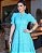 Vestido midi gola padre na Laise algodão Azul Turquesa com botões fake - Imagem 4