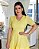 vestido gola V com detalhes em guipir Amarelo Manteiga midi - Imagem 5
