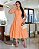 vestido gola V com detalhes em guipir Laranja Pastel midi - Imagem 1