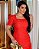 vestido com babados laise 3D bordado Vermelho Tomate midi - Imagem 6