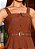 Vestido de Alça com lapela e cinto Marrom com Botoes fake - Imagem 3