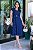Vestido Midi decote V com cinto Azul Marinho - Imagem 6