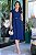 Vestido Midi decote V com cinto Azul Marinho - Imagem 1