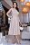 Vestido Midi bordado com cinto e bolso Bege - Imagem 1
