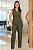 Conjunto com calça reta e blusa acinturada verde militar - Imagem 1