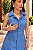 Vestido evasé cavado com botões frontal azul jeans - Imagem 3
