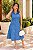 Vestido evasé cavado com botões frontal azul jeans - Imagem 1