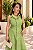 Vestido evasé cavado com botões frontal verde pistache - Imagem 3