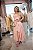 Vestido midi petal diary balonê em tecido teclado bege e rosa - Imagem 2