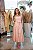 Vestido midi petal diary balonê em tecido teclado bege e rosa - Imagem 3