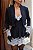 Vestido curto preto com casaco risca de giz e renda - Imagem 5
