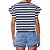 Camiseta Colcci Listrada Pr25 Azul e Off White Feminino - Imagem 2