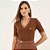 Blusa Canelada Colcci Iconic Listras Ou26 Marrom Feminino - Imagem 1