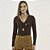 Blusa Canelada Colcci Gola V Ou26 Marrom Feminino - Imagem 1