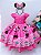 VESTIDO INFANTIL MINNIE ROSA CHICLETE CINTO DE PÉROLAS LUXO - Imagem 1