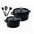 Kit Conjunto Caçarola Hercules Revestimento Ceramico Indução Preta 4,3L + 6,8L + Utensilios De Silicone - Imagem 1