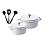Kit Conjunto Caçarola Hercules Revestimento Ceramico Indução Branca 4,3L + 6,8L + Utensilios De Silicone - Imagem 1