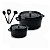 Kit Conjunto Caçarola Hercules Revestimento Ceramico Indução Preto 2,4L + 6,8L + Utensilios De Silicone - Imagem 1