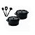 Kit Conjunto Caçarola Hercules Revestimento Ceramico Indução Preta 4,3L + 4,3L + Utensilios De Silicone - Imagem 1