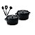 Kit Conjunto Caçarola Hercules Revestimento Ceramico Indução Preta 6,8L + 6,8L + Utensilios De Silicone - Imagem 1