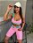 CJSH34004 - Conj. Short e Top Poliamida Brocado Rosa Candy com cinto fake - Imagem 1