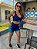 CJSH34018 - Conj. Short e Top Poliamida Brocado Empina BumBum Marinho/Verde com bolso - Imagem 1