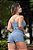 CJSH37017 - Conj. Short e Top Poliamida Brocado Azul com Bolso - Imagem 3