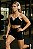 CJSH48001 - Conjunto de Shorts e Top Poliamida Brocado Preto com Branco - Imagem 1