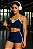 CJSH48003 - Conjunto de Shorts e Top Poliamida Brocado Azul Marinho com Branco - Imagem 1