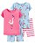 Kit Pijama 4 Peças Flamingo Azul/Rosa - 6m (3 a 6 meses) - Carter's - Imagem 1