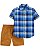 Conjunto 2 Peças Xadrez Azul Short Marrom - 3T (2 a 3 anos) - Carter's - Imagem 1