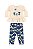 Conjunto Blusa e Calça em Cotton Flores Bege/Azul - Tam 3 - Quimby - Imagem 2