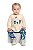 Conjunto Blusa e Calça em Cotton Flores Bege/Azul - Tam G - Quimby - Imagem 1