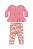 Conjunto Blusa e Calça em Cotton Flores Rosa - Tam 3 - Quimby - Imagem 1