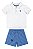 Conjunto Polo Branca Bermuda Azul - Tam G - Quimby - Imagem 1