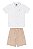 Conj. Camisa Branca e Bermuda Bege Tam 4 - Quimby - Imagem 1