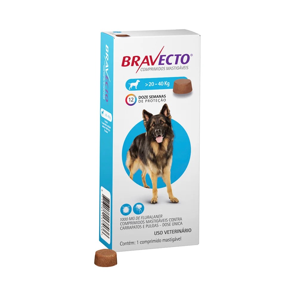 Antipulgas e Carrapatos Bravecto MSD para Cães de 20 a 40 kg - Imagem 1