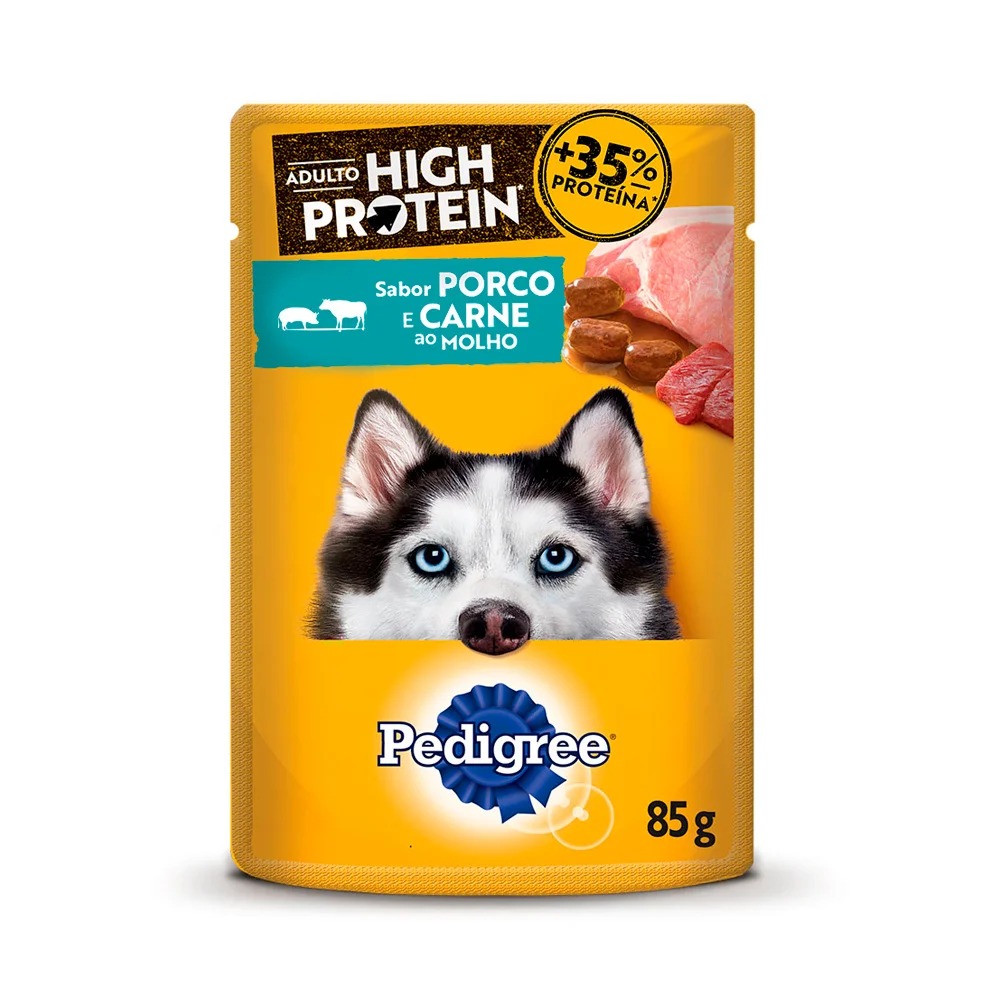 Ração Úmida Pedigree High Protein para Cães Adultos Sabor Porco e Carne Ao Molho 85g - Imagem 1