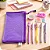 Kit Papelaria Escolar Roxo Com Estojo Canetas E Adesivos - Imagem 1