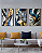 Quadro Decorativo Trio Folhagem Abstrata com Ondulações Líquida Azul e Dourado - Imagem 1