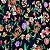 TECIDO VISCOSE ESTAMPADA (FLOR ROXA E LARANJA FUNDO PRETO) - Imagem 1