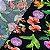 TECIDO VISCOSE ESTAMPADA (FLOR ROXA E LARANJA FUNDO PRETO) - Imagem 2