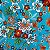 TECIDO VISCOSE ESTAMPADA (FLOR LARANJA FUNDO AZUL CLARO) - Imagem 1