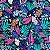TECIDO VISCOSE ESTAMPADA (FLOR VERDE E ROXA FUNDO PRETO) - Imagem 1