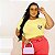 T-SHIRT PLUS SIZE COW PRINT CORAÇÃO DTF AMARELO BEBÊ XG - Imagem 1