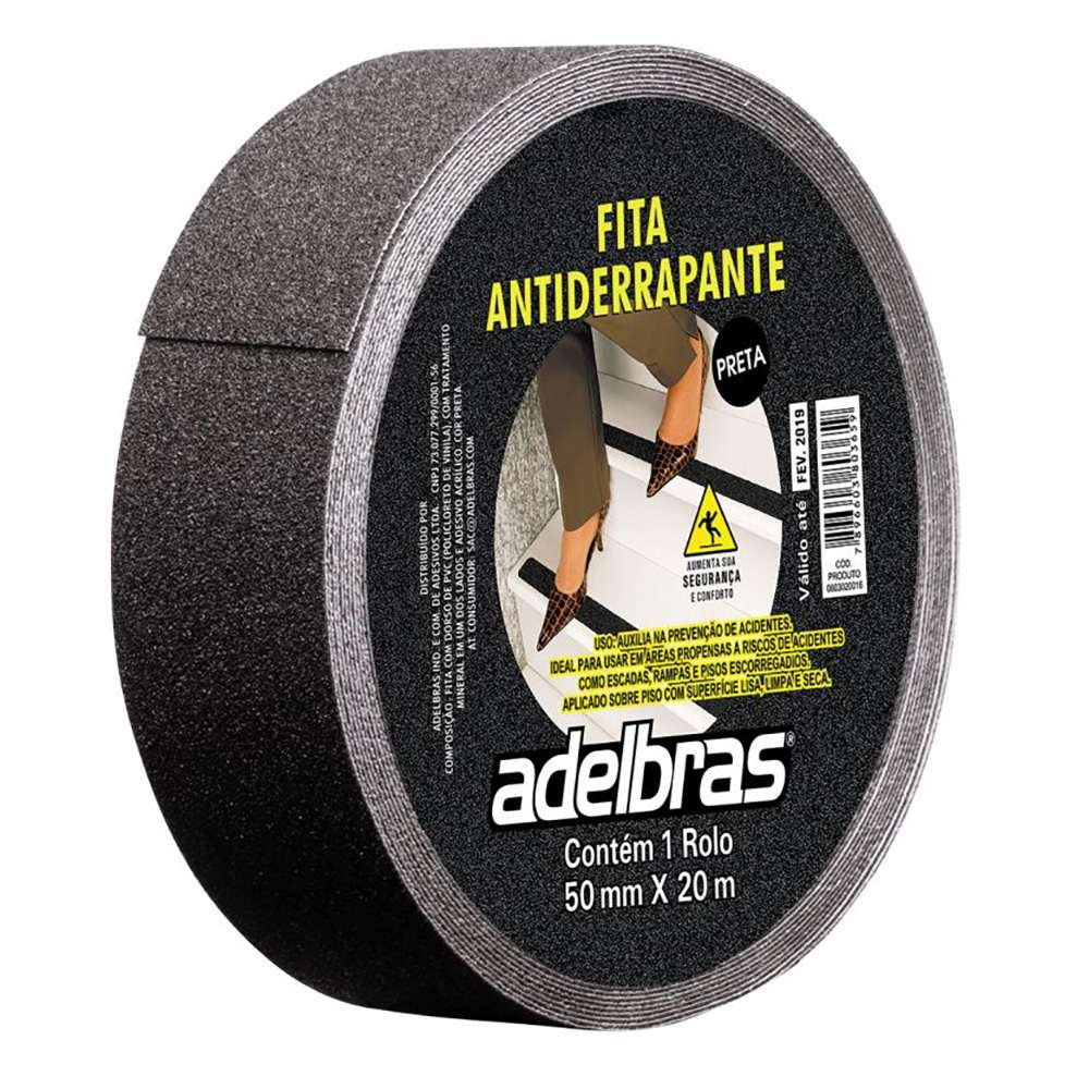 Fita Adesiva Anti-Derrapante 50x20 Preta Adelbras - Imagem 1