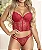 Conjunto Lingerie Cropped Rendado Com Tule Vermelho - Imagem 1