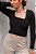 Blusa tricot canelada manga longa decote quadrado PRETA - Imagem 2